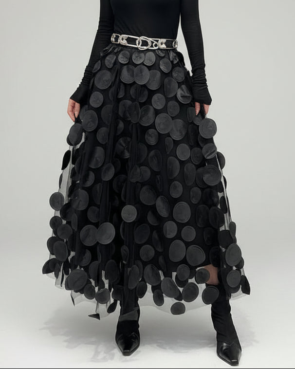 Eleganter Rock mit Polka Dot und Tüll-Patchwork - midi