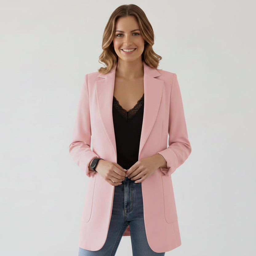 Oversize Longblazer für Damen mit großen Fronttaschen und Schulterpolstern