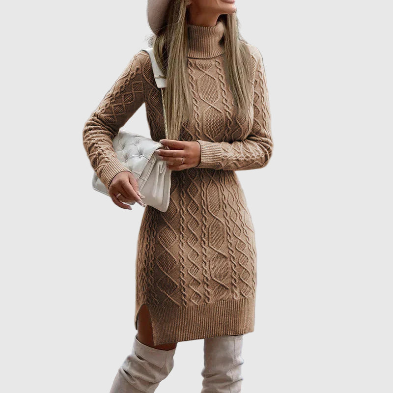Langärmeliges Strickkleid mit Rollkragen | Midi 0