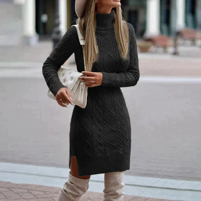 Langärmeliges Strickkleid mit Rollkragen | Midi 2