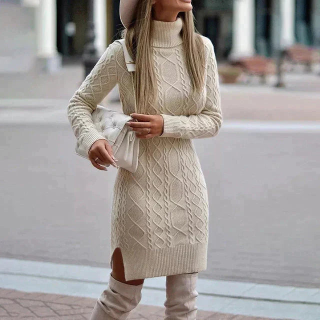 Langärmeliges Strickkleid mit Rollkragen | Midi 3