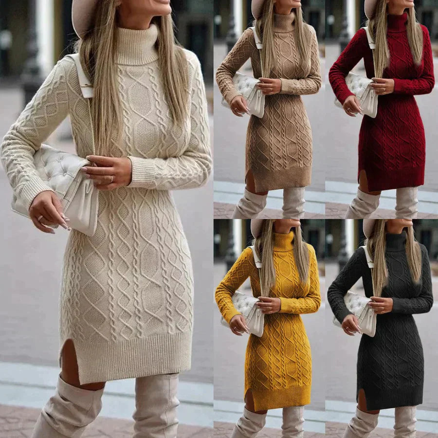 Langärmeliges Strickkleid mit Rollkragen | Midi 5