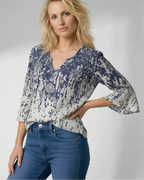 Gemusterte Bluse für Damen mit V-Ausschnitt und 3/4-Ärmeln