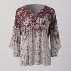 Gemusterte Bluse für Damen mit V-Ausschnitt und 3/4-Ärmeln