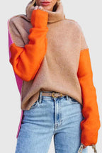Rollkragenpullover mit Außennähten für Damen | Color-Blocking-Design
