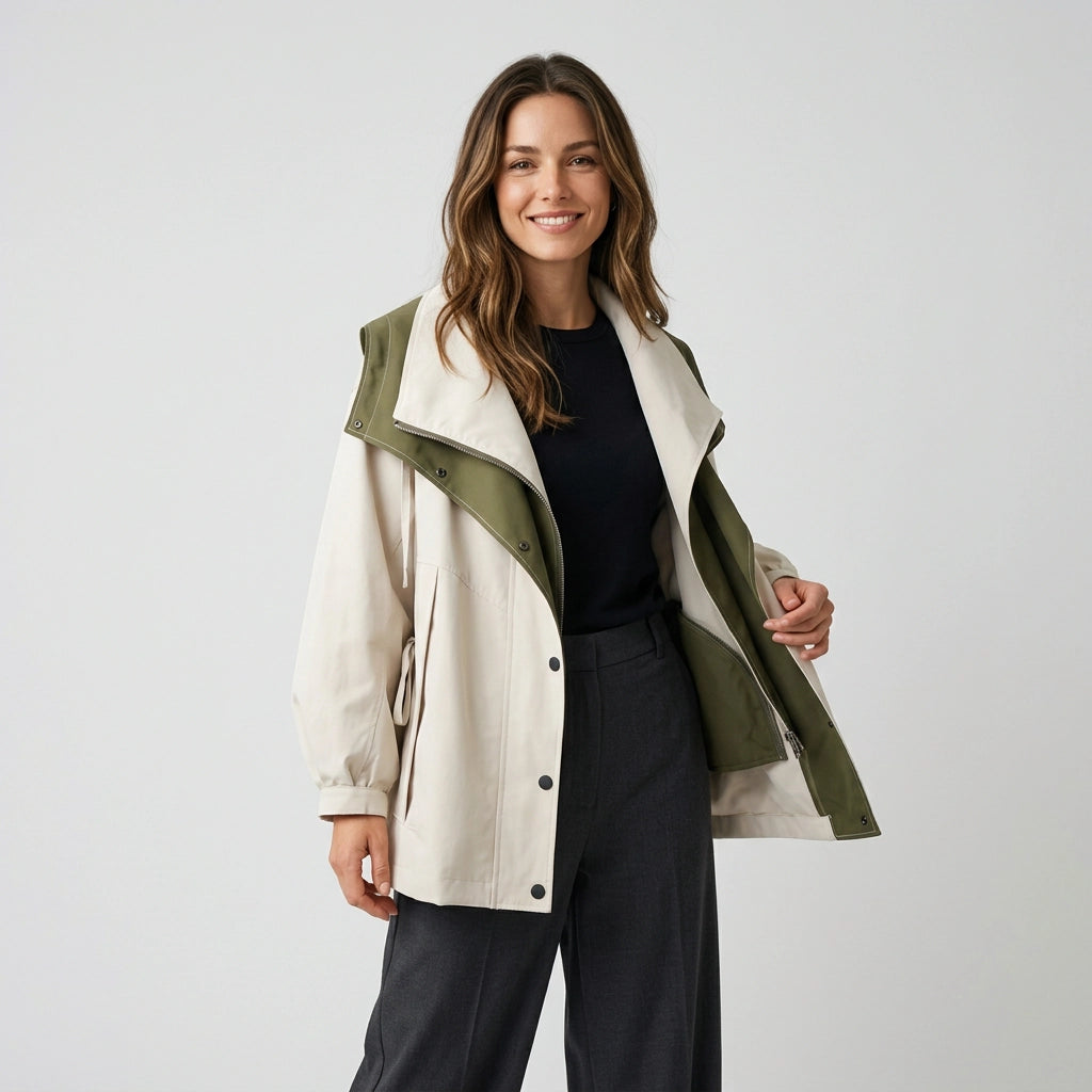 Wasserdichte Damen Jacke mit Kapuze und Taillenzug