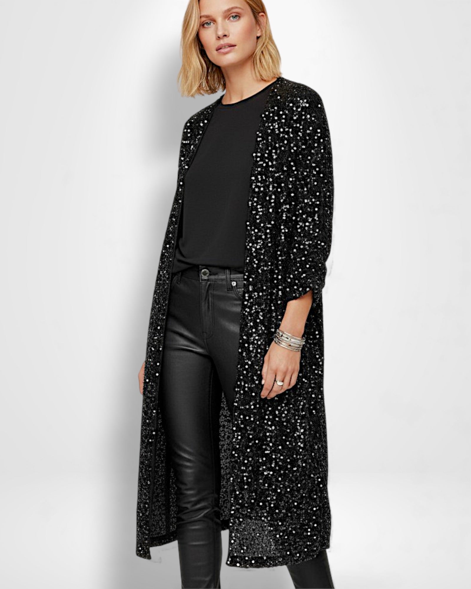 Langer Pailletten Kimono für Damen im offenen Design