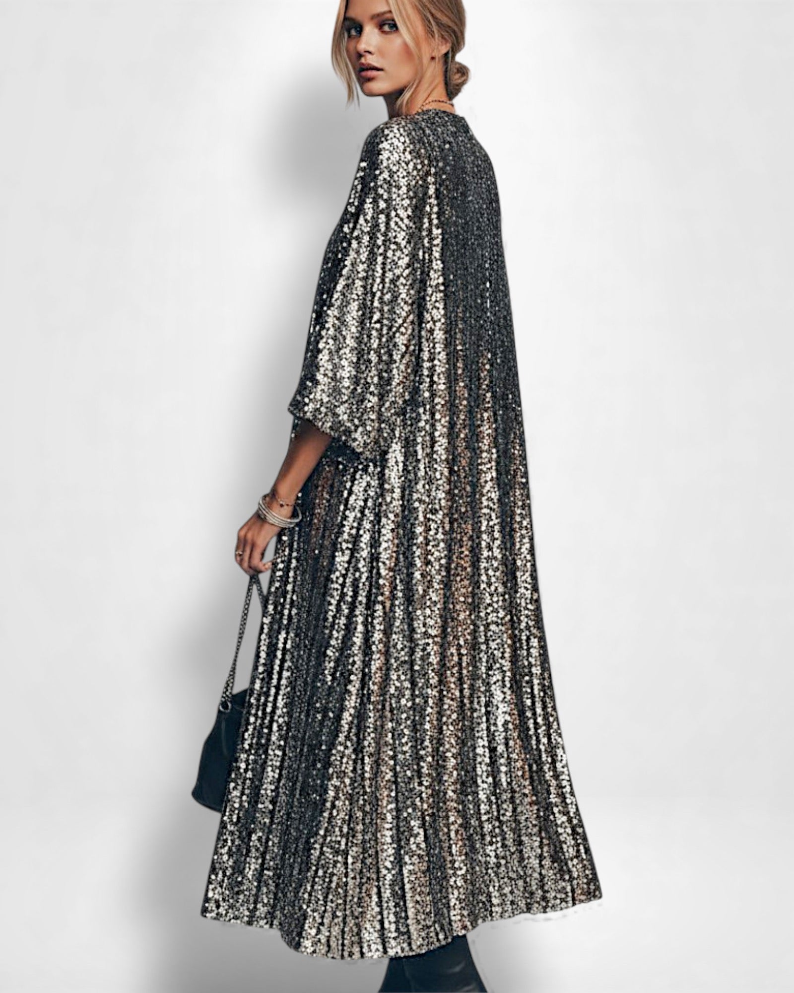 Langer Pailletten Kimono für Damen im offenen Design