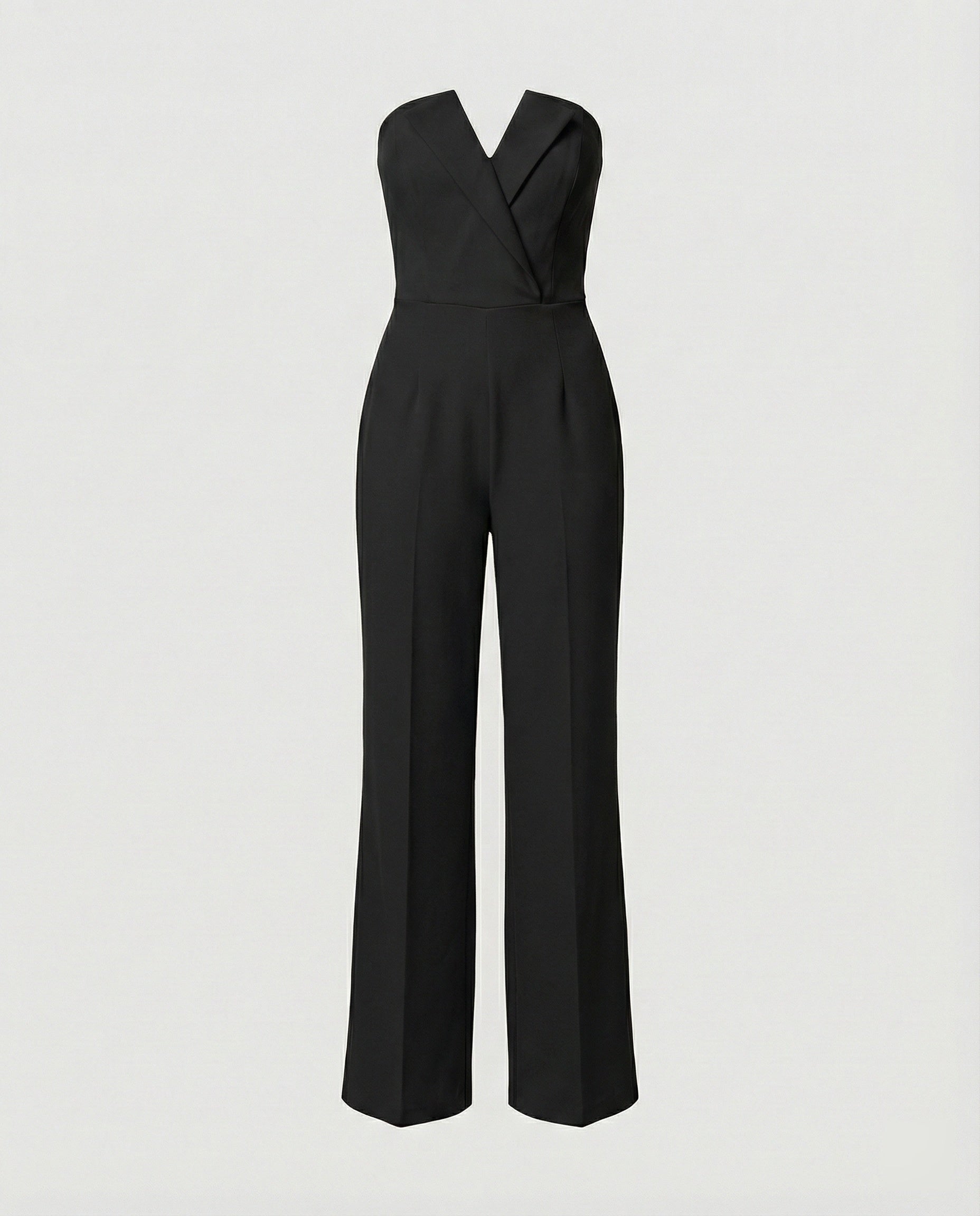 Eleganter Damen Jumpsuit trägerlos mit weitem Bein und strukturiertem Dekolleté