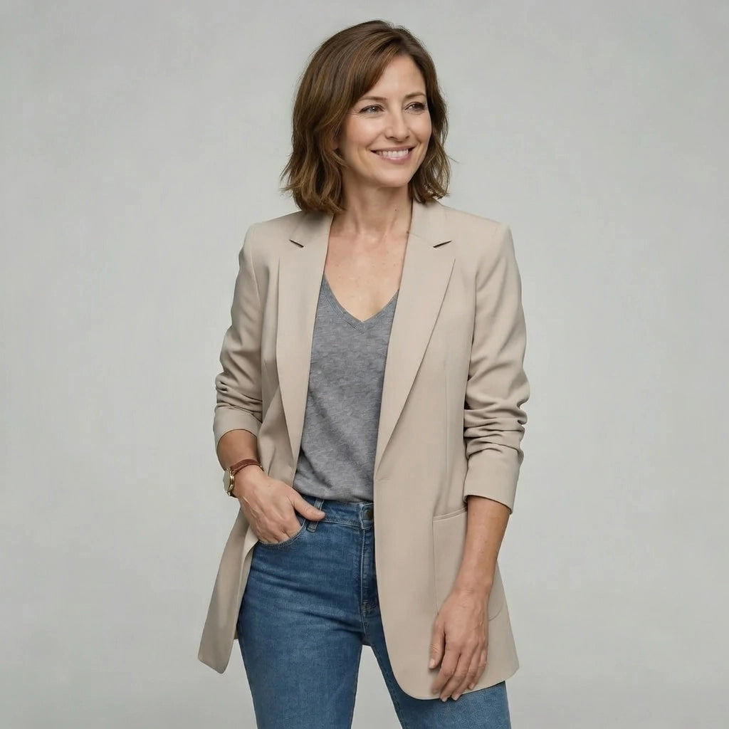 Oversize Longblazer für Damen mit großen Fronttaschen und Schulterpolstern