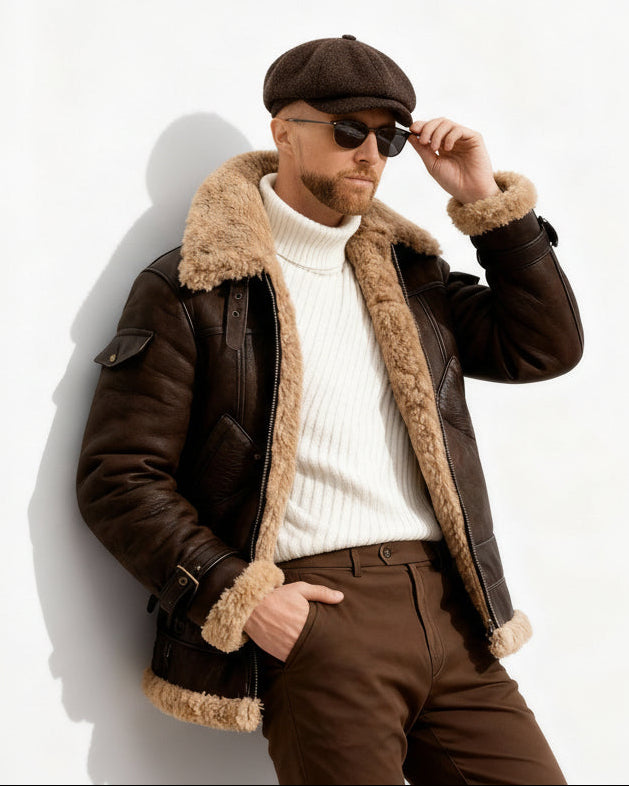 Warm gefütterte Fliegerjacke für Herren mit Kragen für den Winter