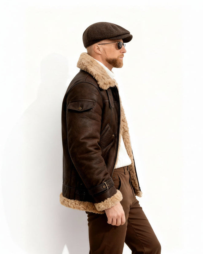 Warm gefütterte Fliegerjacke für Herren mit Kragen für den Winter