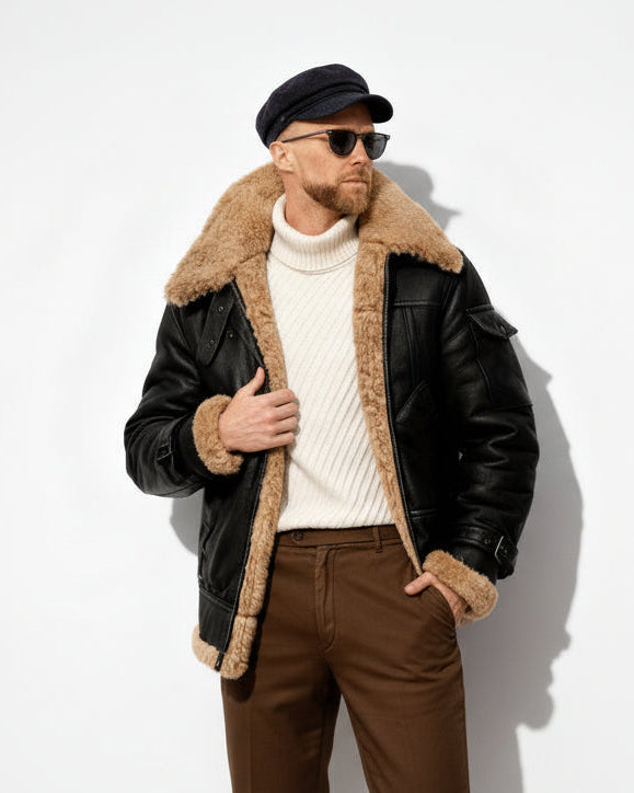 Warm gefütterte Fliegerjacke für Herren mit Kragen für den Winter