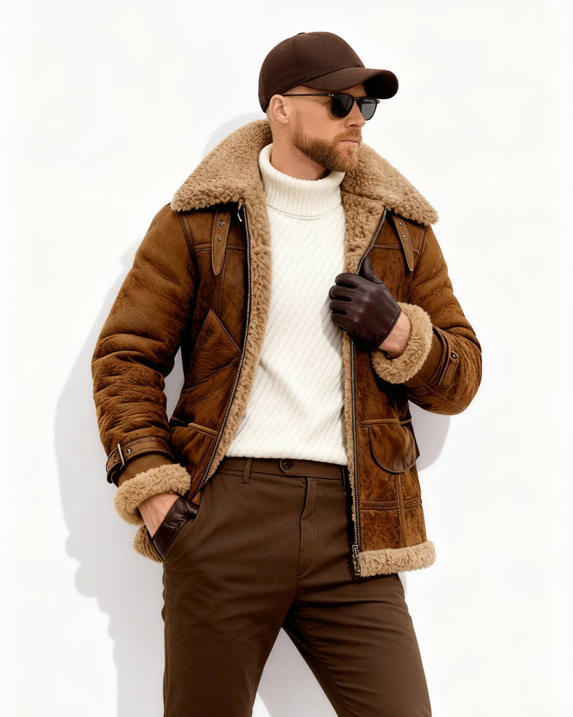 Warm gefütterte Fliegerjacke für Herren mit Kragen für den Winter