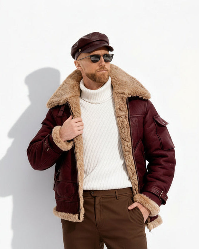 Warm gefütterte Fliegerjacke für Herren mit Kragen für den Winter