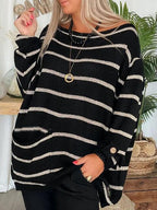 Gestreifter Grobstrickpullover mit U-Boot-Ausschnitt für Damen 2