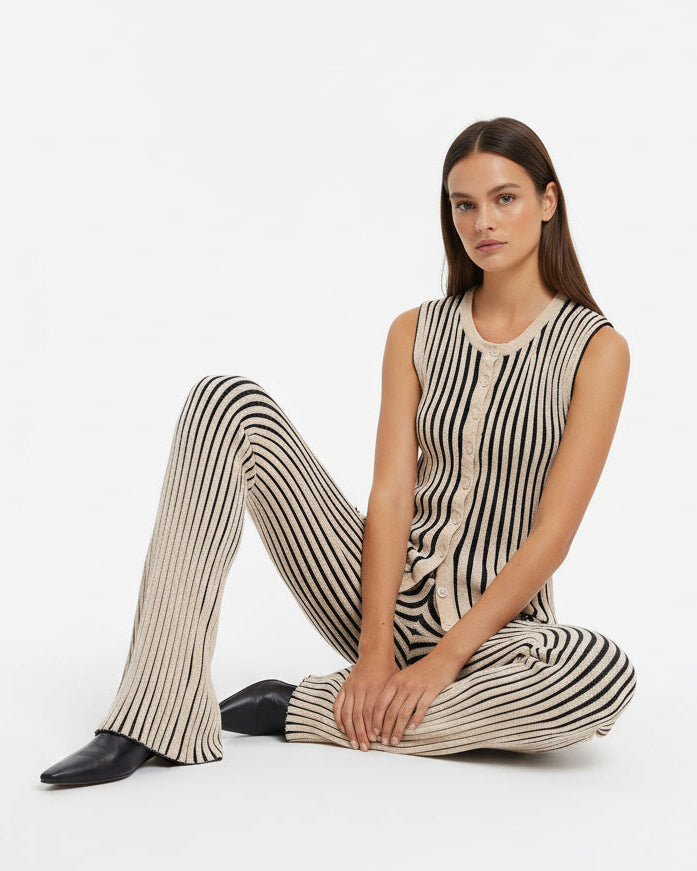 Gerippte Schlaghose für Damen mit elastischem Bund