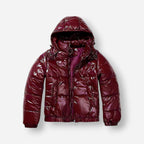 Glänzende Winterjacke für Damen mit hoch schließender Kapuze