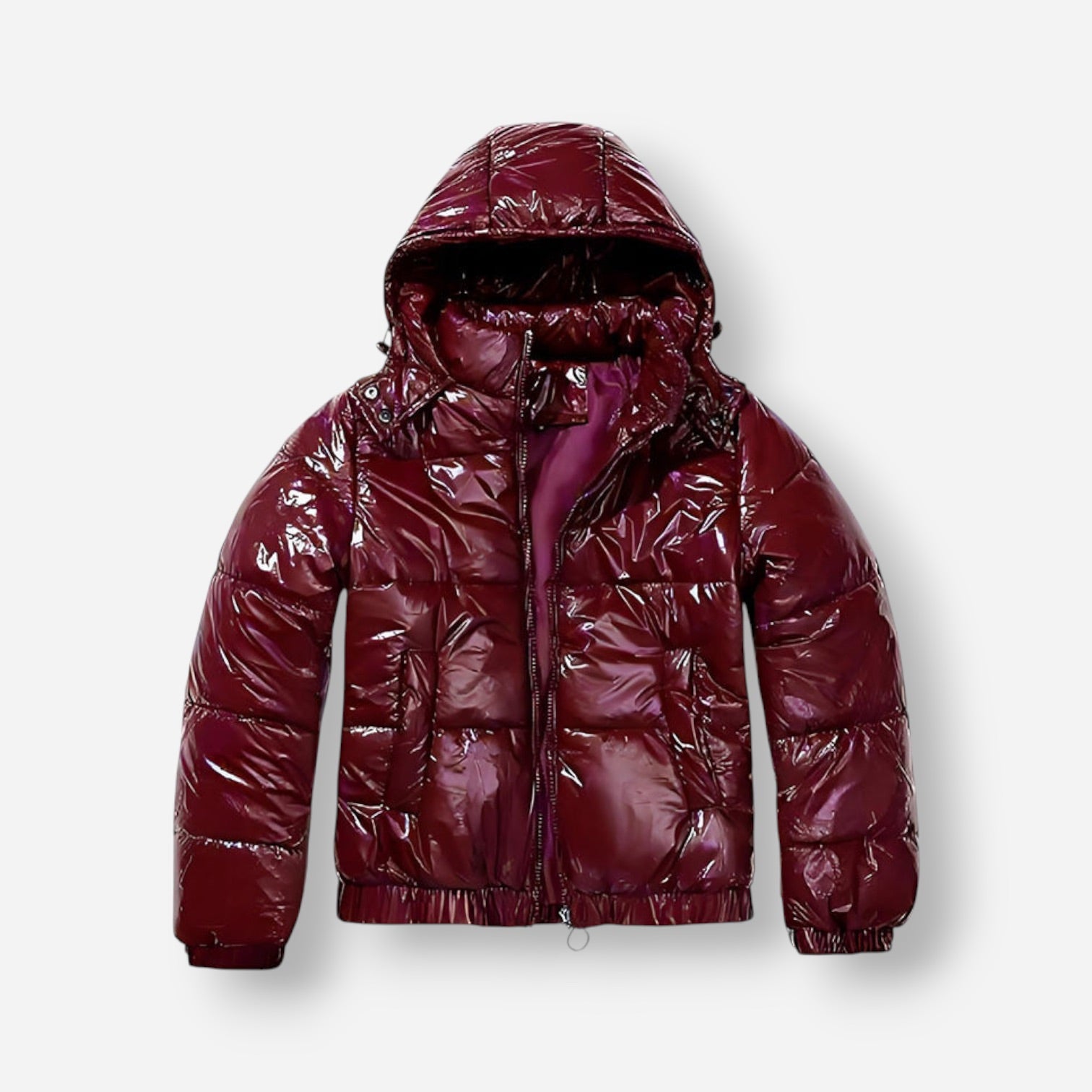 Glänzende Winterjacke für Damen mit hoch schließender Kapuze