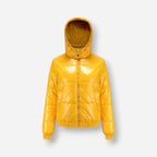 Glänzende Winterjacke für Damen mit hoch schließender Kapuze