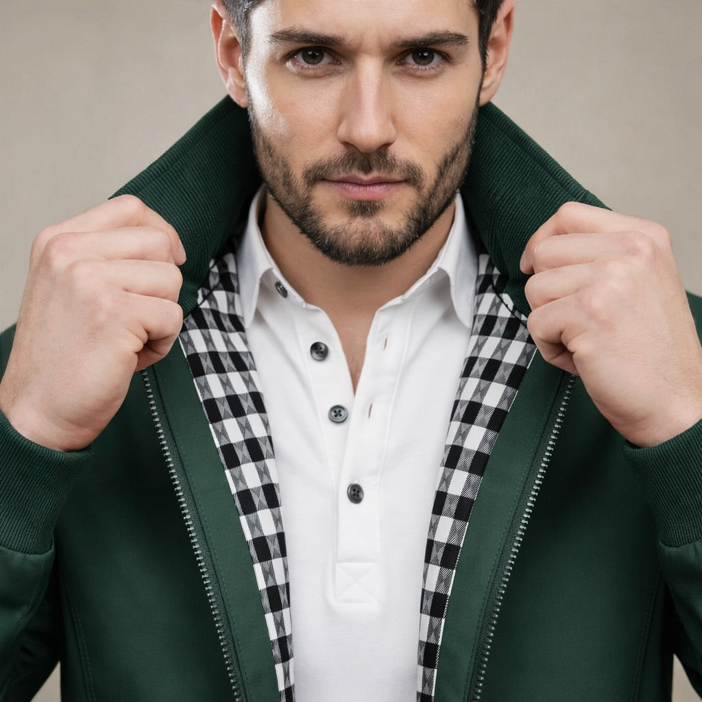 Leichte Blouson Jacke für Herren mit hohem Kragen und gestreiften Bündchen