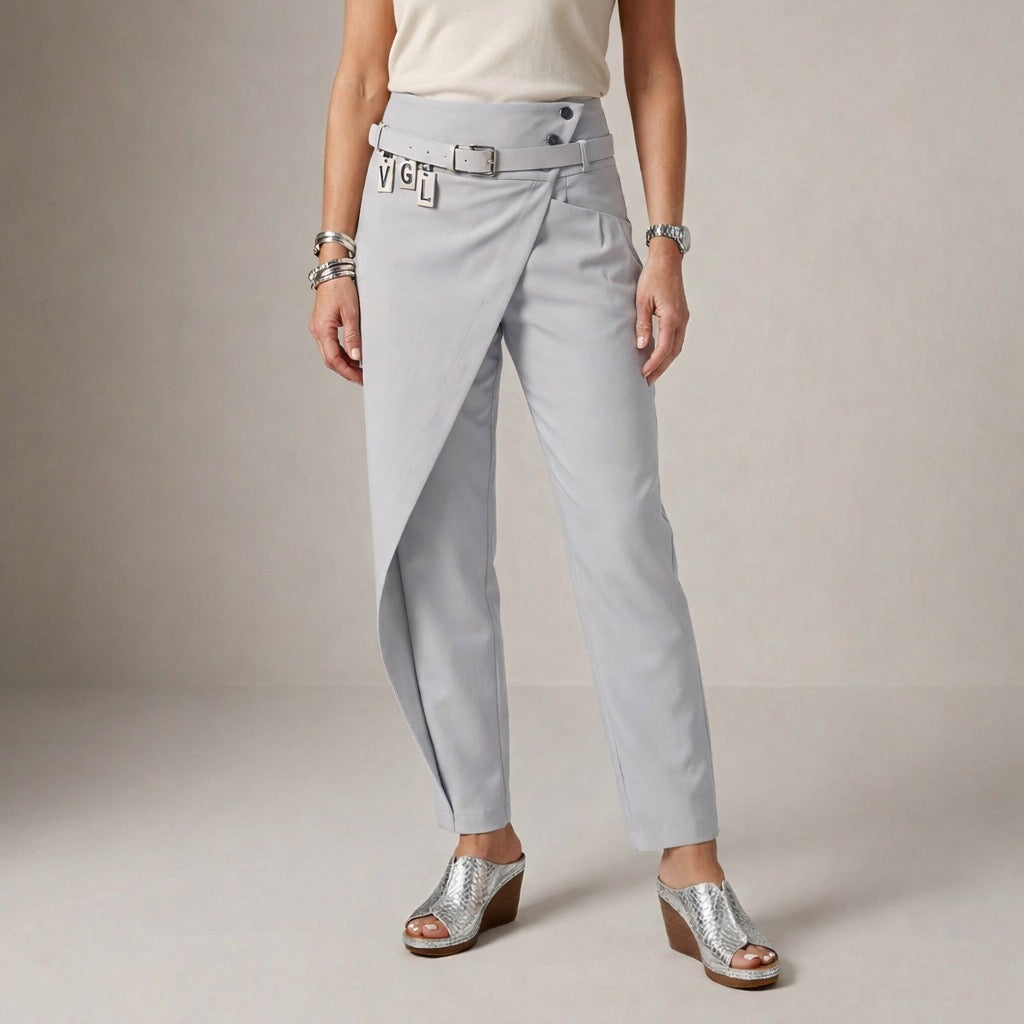 High Waist Hose für Damen mit Gürtel im eleganten tapered Schnitt mit Wickel Optik