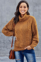 Grober Zopfmuster Rollkragenpullover für Damen 0