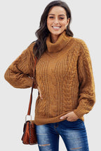 Grober Zopfmuster Rollkragenpullover für Damen