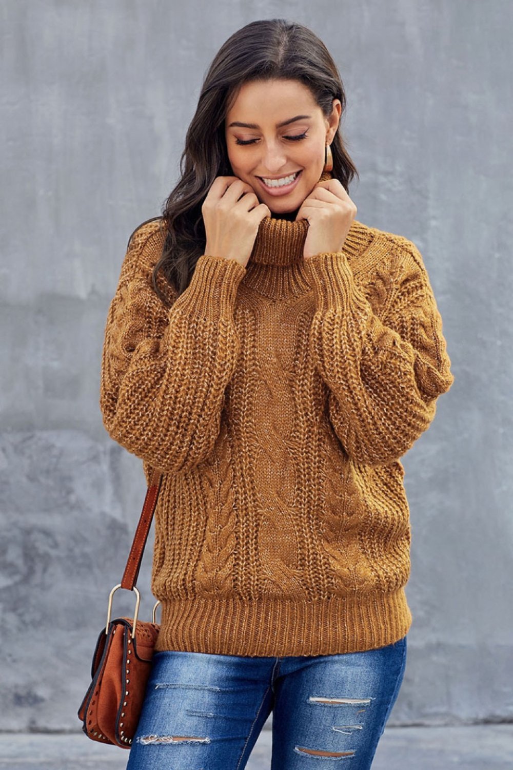 Grober Zopfmuster Rollkragenpullover für Damen 1