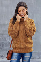 Grober Zopfmuster Rollkragenpullover für Damen 1