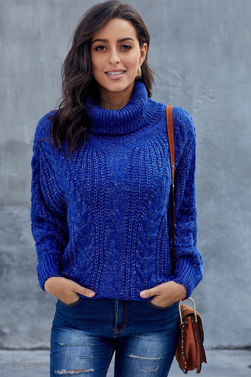 Grober Zopfmuster Rollkragenpullover für Damen 3