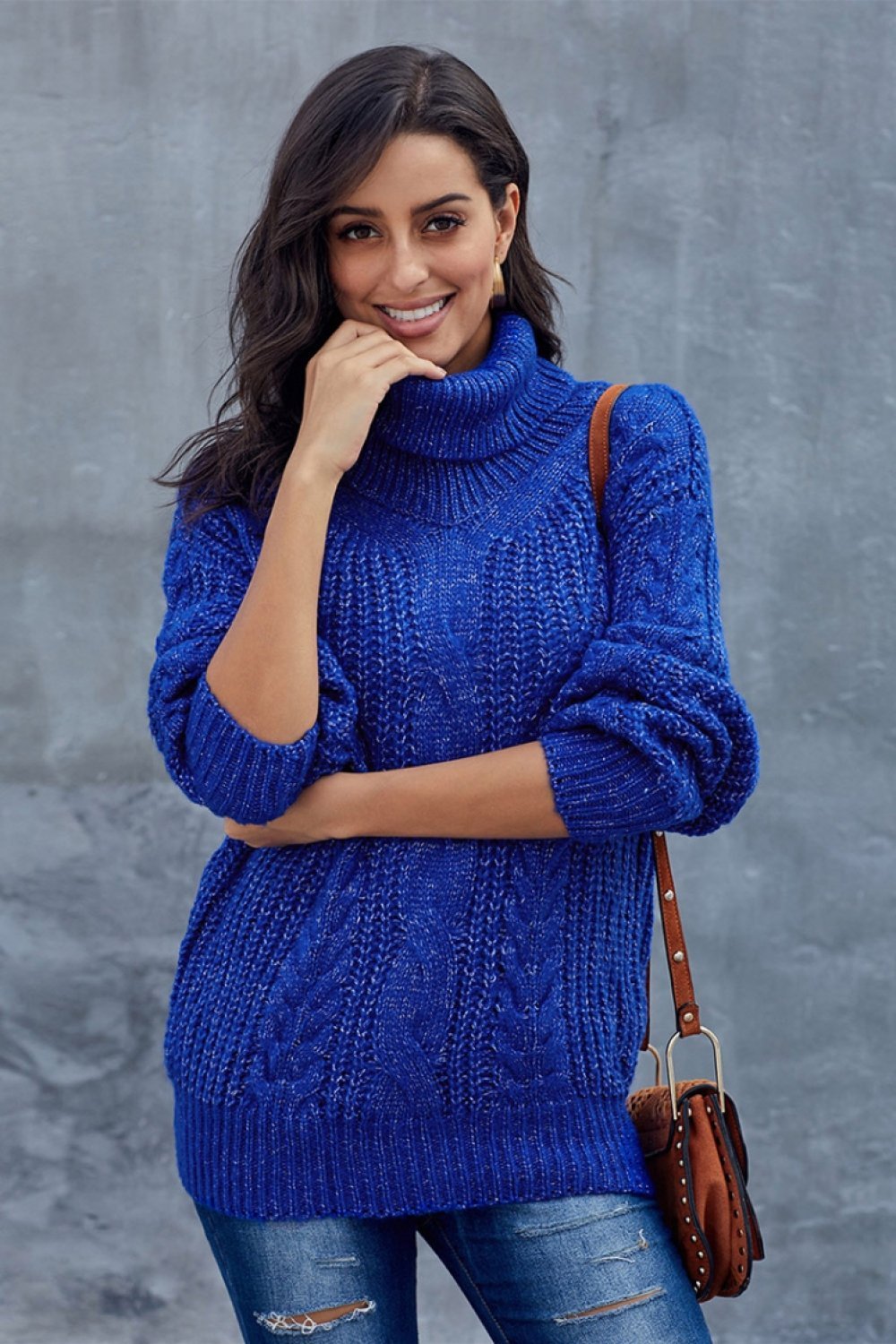 Grober Zopfmuster Rollkragenpullover für Damen 4