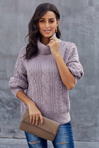 Grober Zopfmuster Rollkragenpullover für Damen 6