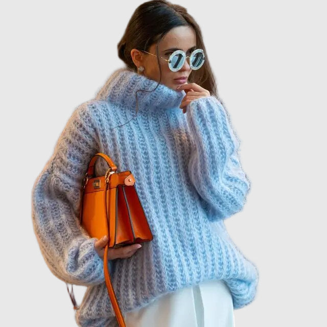 Patentstrickpullover mit Rollkragen für Damen in weiter Passform