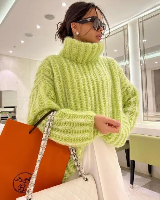 Grobstrick Rollkragenpullover für Damen in weiter Passform 2