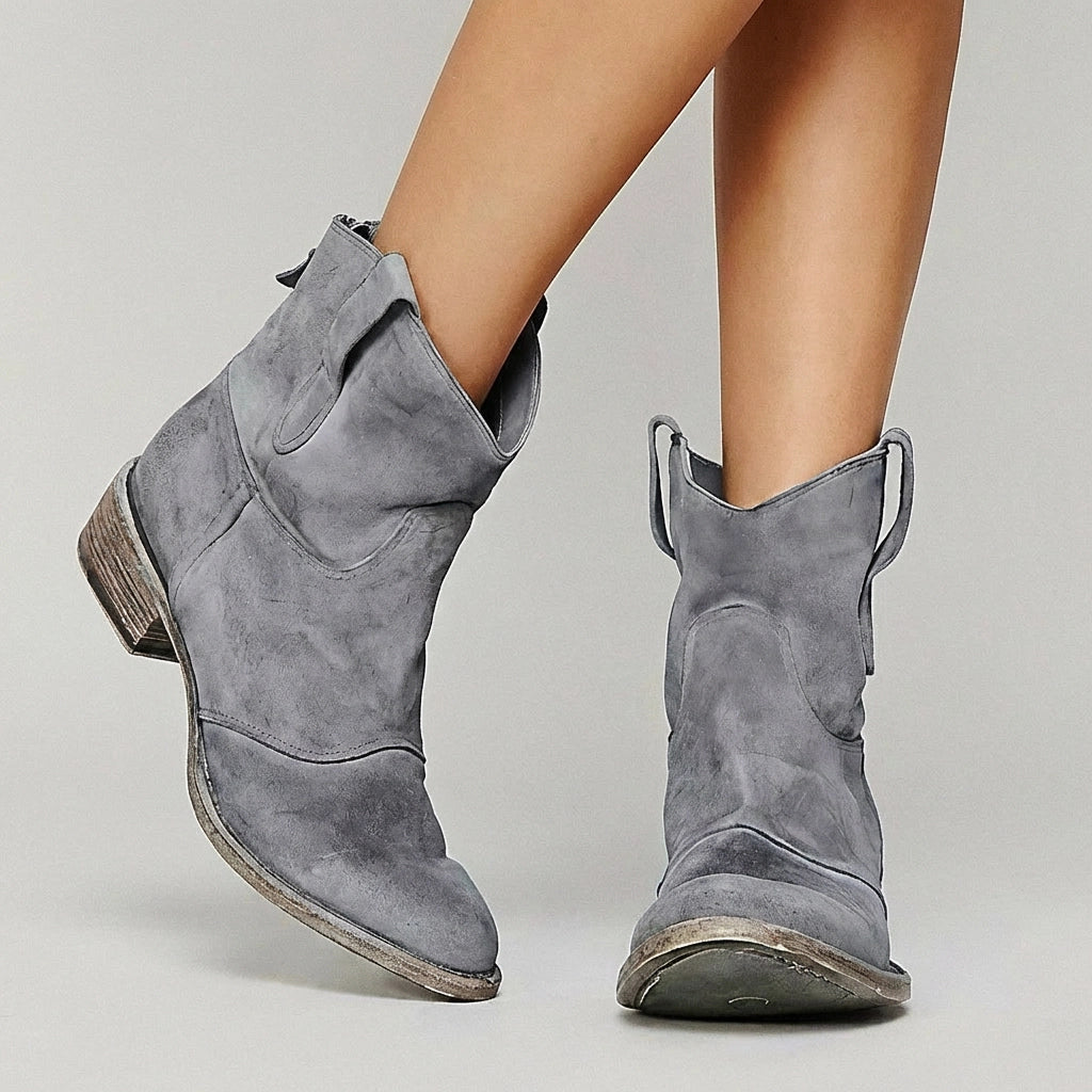 Ankle Boots für Damen mit flachem Absatz im Cowboy Stil
