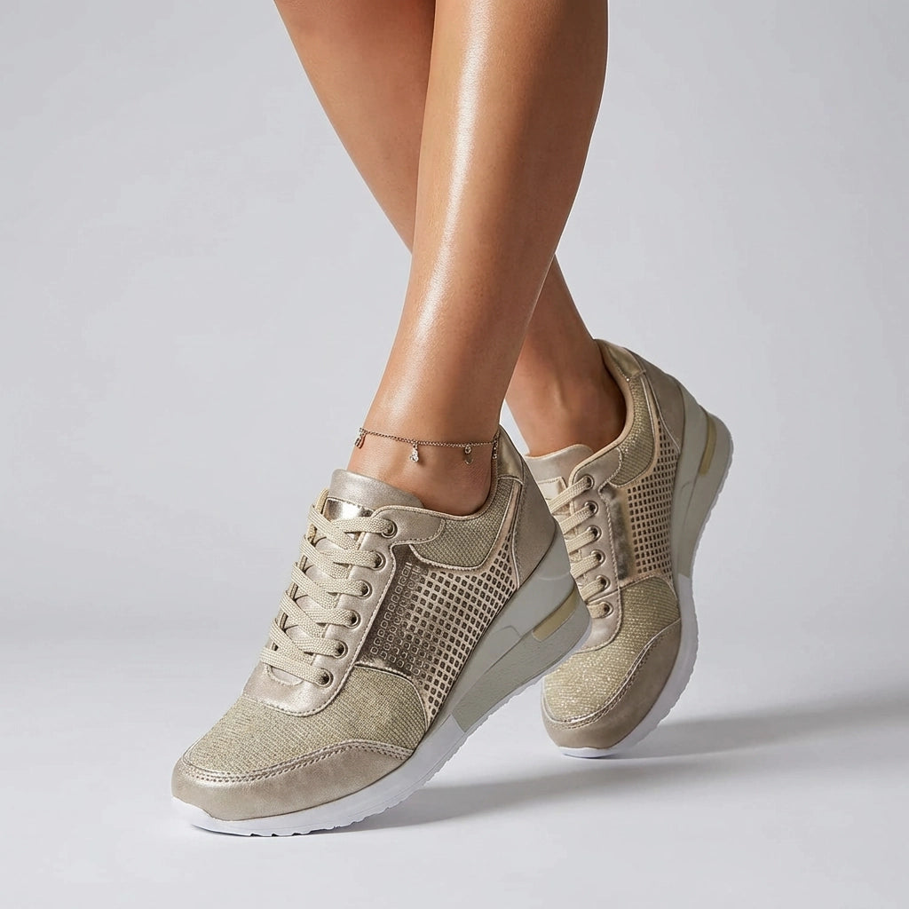 Komfort Sneaker für Damen mit Keilabsatz und Mesh-Einsatz