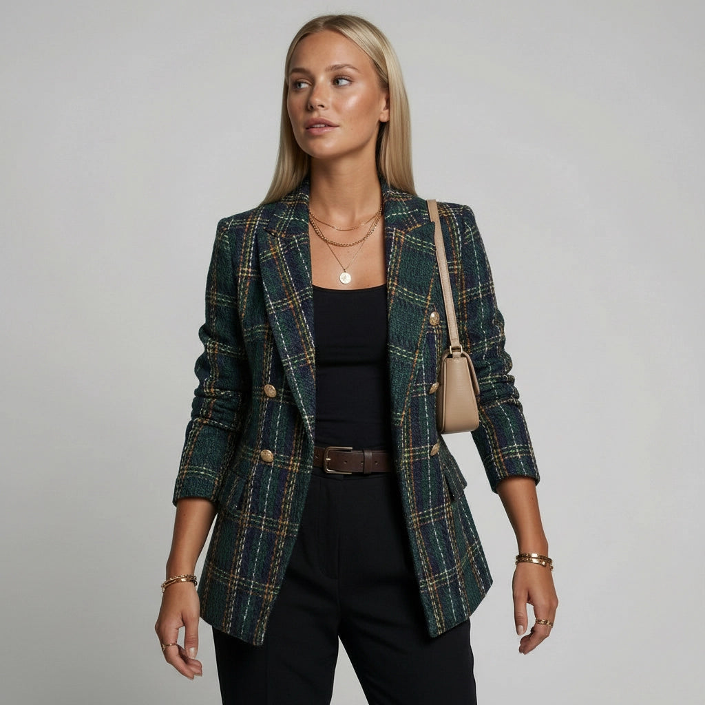 Oversize Blazer für Damen aus Tweed mit Karomuster in leichter Taillierung