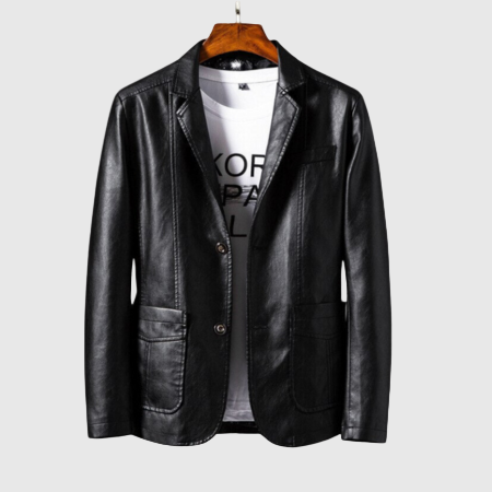 Herrenjacke aus PU-Leder mit Stehkragen und Knopfverschluss 0