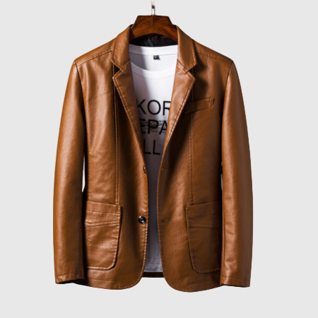 Herrenjacke aus PU-Leder mit Stehkragen und Knopfverschluss 1