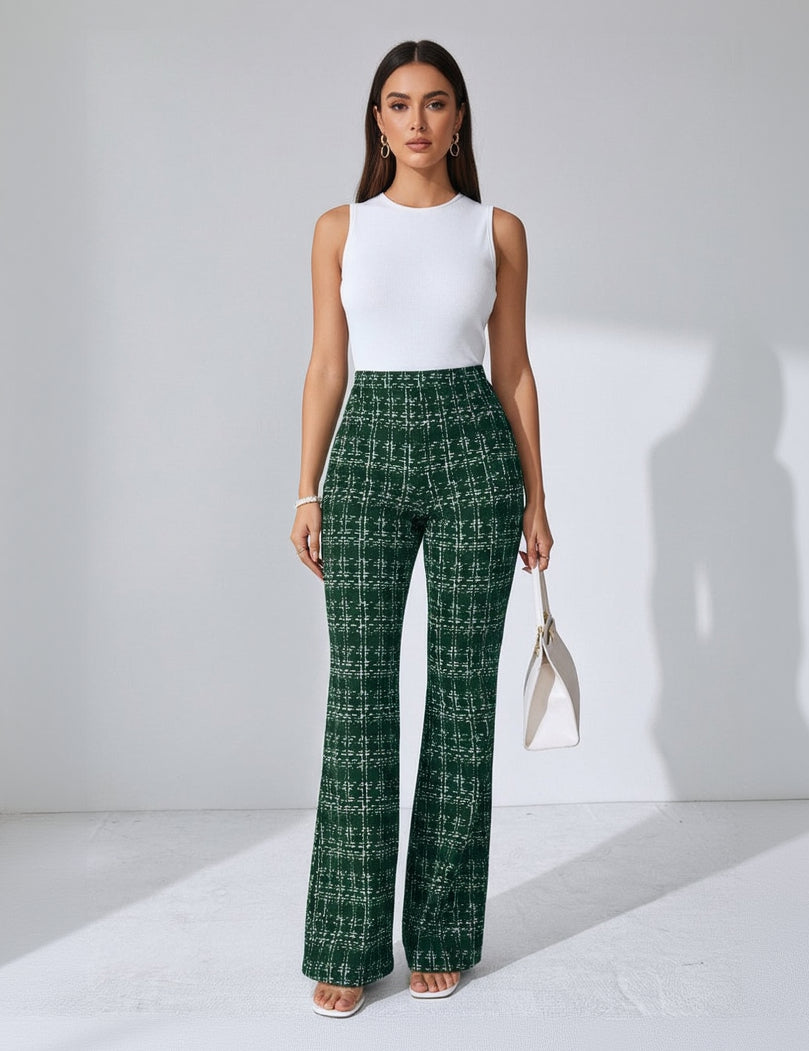 Elegante Schlupfhose für Damen mit ausgestelltem Bein im Tweed-Look