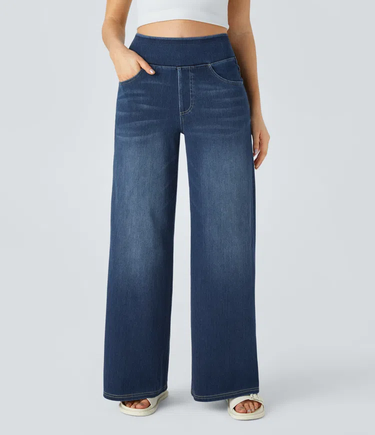 High-Waist Komfort Jeans mit weitem geradem Bein für Damen