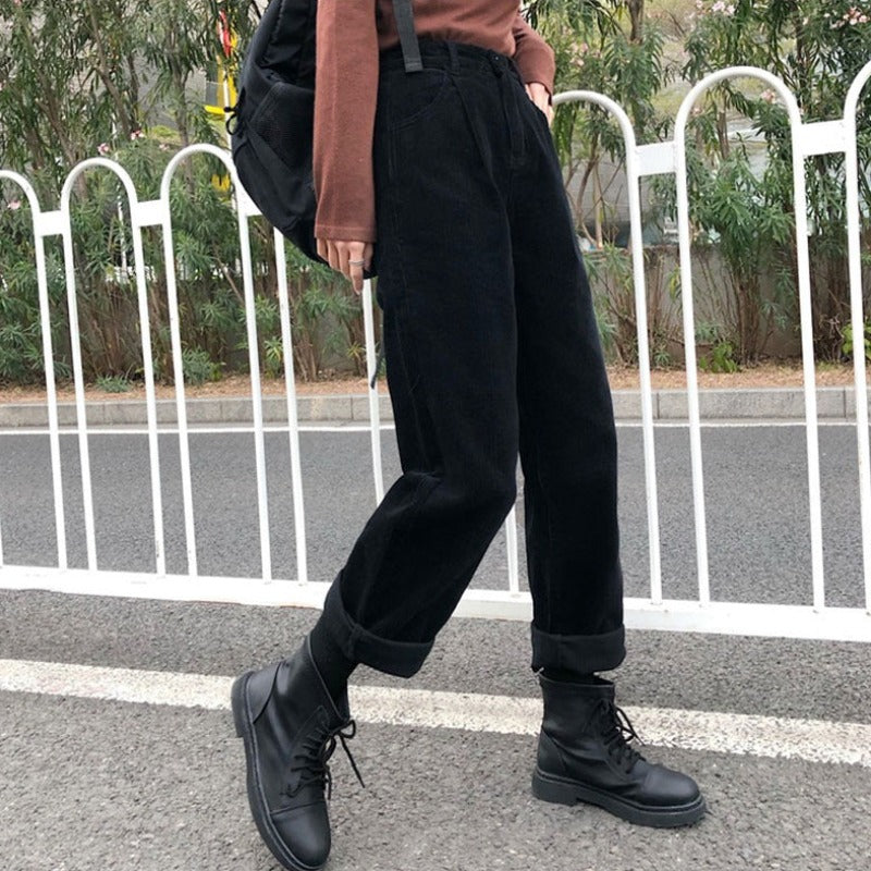 Hochtaillierte Cordhose für Damen mit fünf Taschen 2