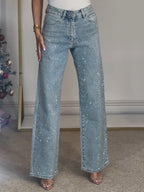 Straight Leg Jeans für Damen mit Glitzersteinen