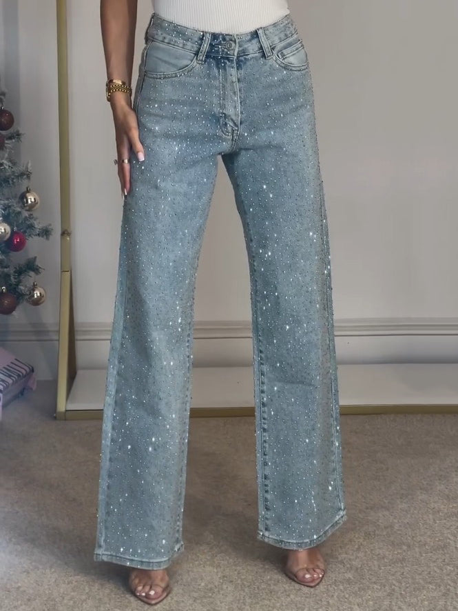 Straight Leg Jeans für Damen mit Glitzersteinen