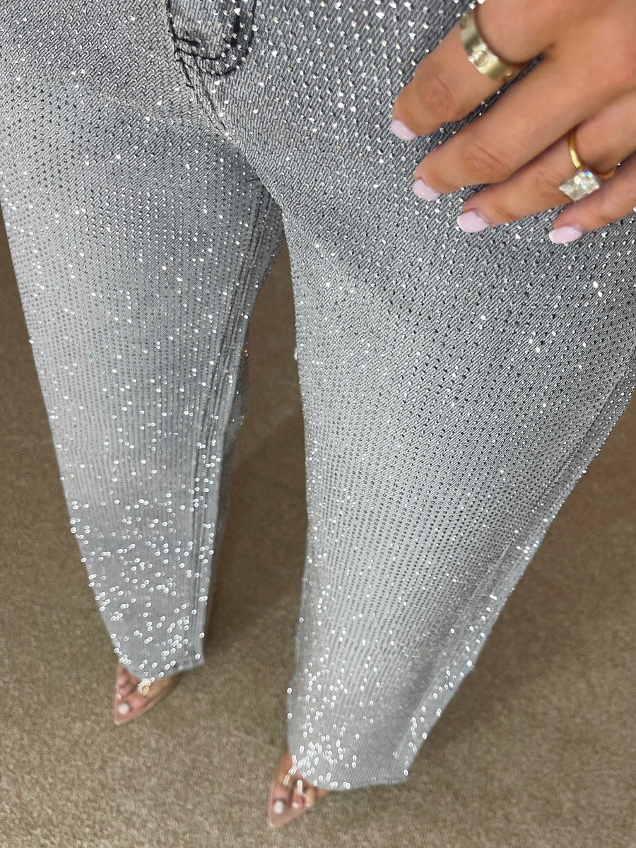 Straight Leg Jeans für Damen mit Glitzersteinen