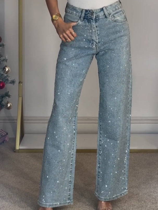 Straight Leg Jeans für Damen mit Glitzersteinen