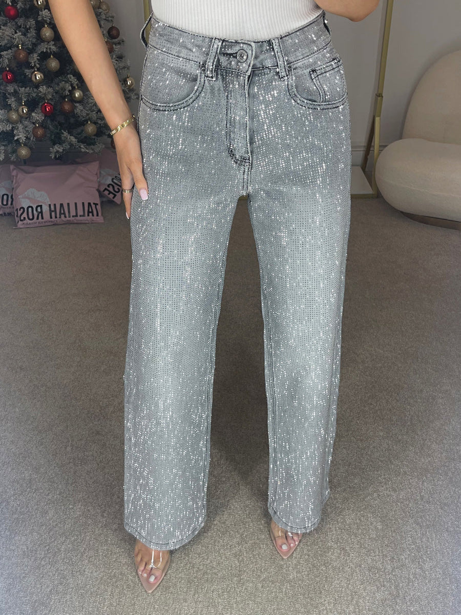 Straight Leg Jeans für Damen mit Glitzersteinen