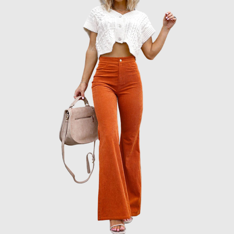Hohe Taille Cordhose für Damen | Vintage-Stil mit weitem Bein