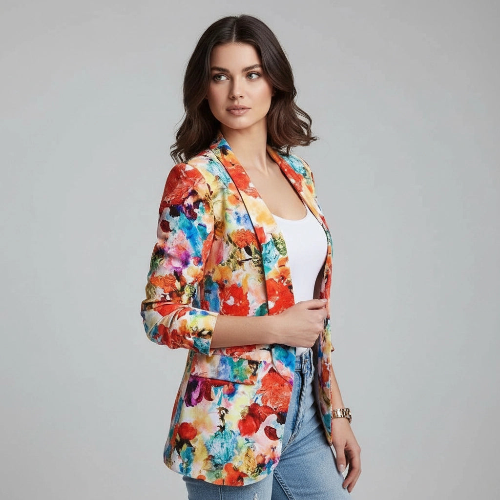Damen Langblazer mit Blumenmuster